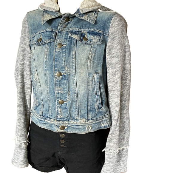 Free People Cropped Knit & Denim Hooded Jacket Size Small - Picture 6 of 6